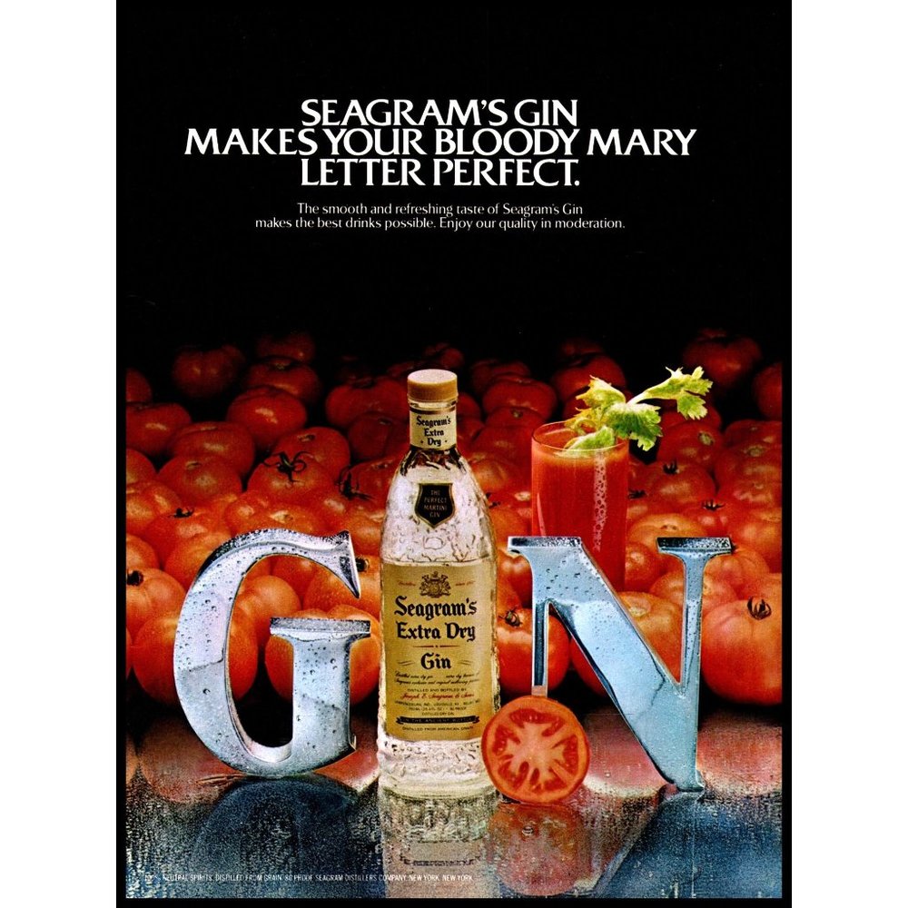 1981 Seagram's Extra Dry Gin Vintage Print Ad Bloody Mary Tomatoes Wall Art